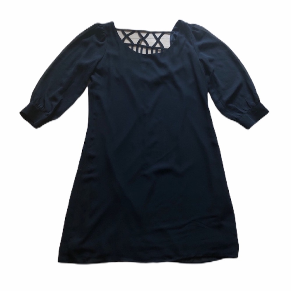 Three Hearts black lightweight 3/4 sleeve sheath mini dress size XS